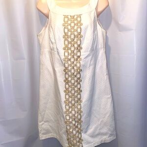 Lilly Pulitzer Jacqueline Resort White metallic Gold Lace Shift Dress Size 12